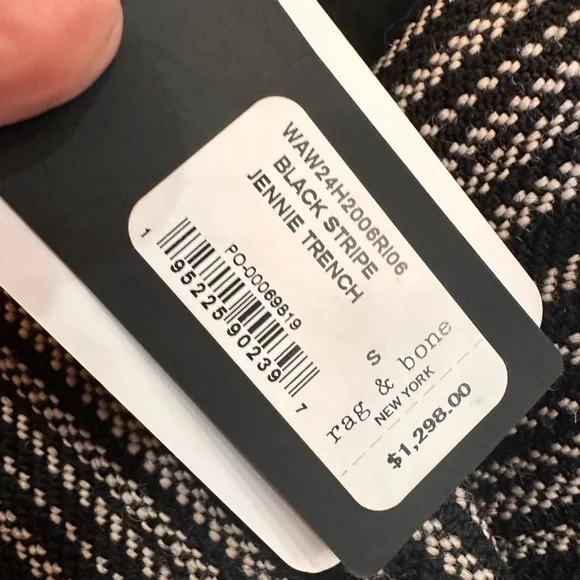 NWT rag & bone Black and White Striped Long Sleeve trenchcoat, NWT Size S - Picture 6 of 6